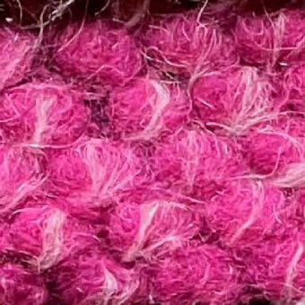 Pink looped fabric texture, egoitaliano Puffo 900, with off-white strands, dense pile, matte finish, rounded loop pattern, studio lighting.